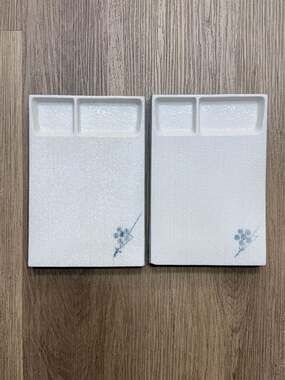 Japanese Ceramic Rectangular Divided Sauce Plate with Floral Print